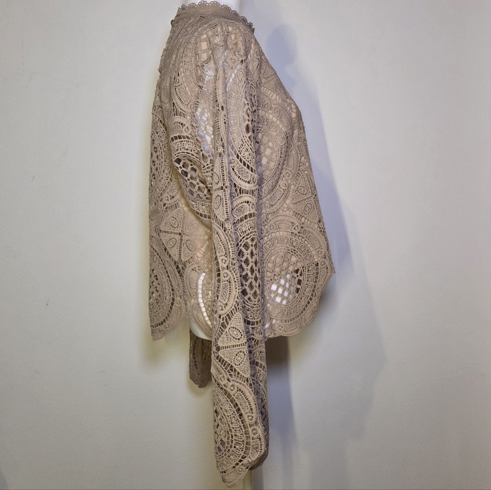 Ultra Light Tan Crochet Lace Top - Picture 3 of 7